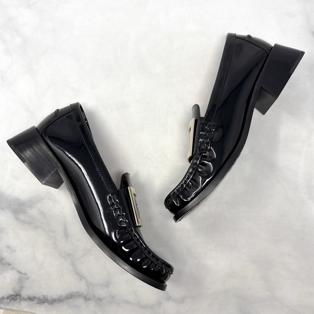 NEW Roger Vivier Viv Rangers Patent Leather Chunky Block Heel Flat Loafer Shoes - Picture 7 of 14